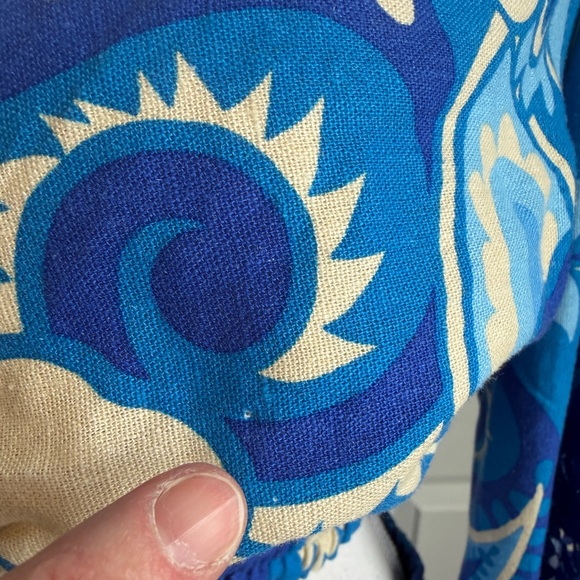 House of Harlowe 1960 Blue Cream Floral Paisley Repeat Top Maxi Skirt Set Linen - Picture 7 of 15